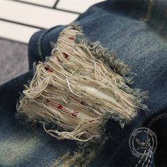 Retro Distressed Straight-Leg Slim Punk Jeans