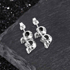 Retro Double Skull Stainless Steel Stud Earrings