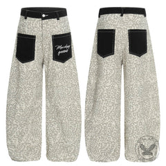 Retro Leopard Print Reverse Pockets Scimitar Jeans