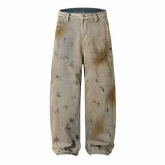 Retro Wasteland Style Distressed Loose Scimitar Jeans