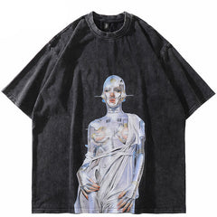 Robot Y2K Graphic Tees Black