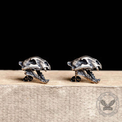 Saber Tooth Tiger Skull Head Sterling Silver Stud Earrings