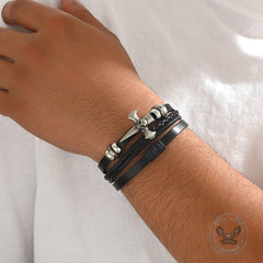 Skull Cross PU Leather Braided Biker Alloy Bracelet