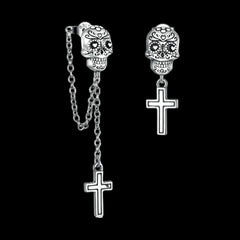 Skull Cross Sterling Silver Asymmetric Stud Earrings