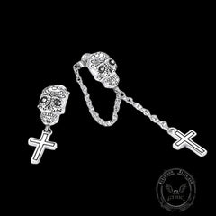 Skull Cross Sterling Silver Asymmetric Stud Earrings