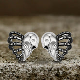 Skull Face Heart Sterling Silver Stud Earrings