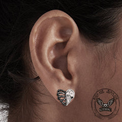 Skull Face Heart Sterling Silver Stud Earrings