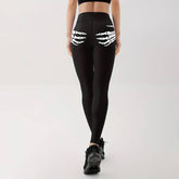 Skull Hand Print Elastic Waist Hip Lifting Pants