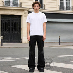 Street-Style Punk Leather Patchwork Flared Pants