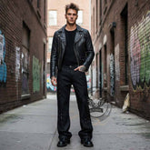 Street Pleated Button Design Solid Wide-Leg Pants