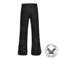 Street Pleated Button Design Solid Wide-Leg Pants