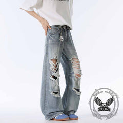 Street Retro American Ripped Loose Scimitar Jeans