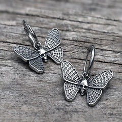 Vintage Butterfly Skull Stainless Steel Hoop Earrings