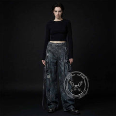Vintage Distressed Dirty Multi-Pocket Baggy Jeans