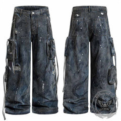 Vintage Distressed Dirty Multi-Pocket Baggy Jeans
