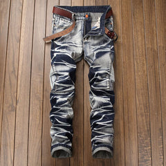Vintage Four-Color Tie-Dye Biker Straight Jeans