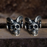 Vintage Goat Head Skull Sterling Silver Stud Earrings
