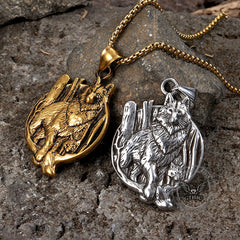 Vintage Nordic Viking Wolf Head Stainless Steel Pendant Necklace