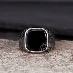 Vintage Pattern Square Turquoise Stainless Steel Ring