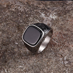 Vintage Pattern Square Turquoise Stainless Steel Ring