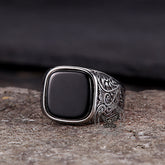 Vintage Pattern Square Turquoise Stainless Steel Ring