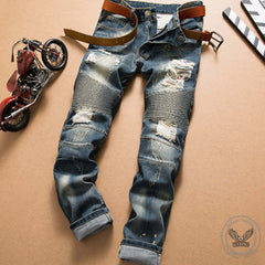 Vintage Punk Ripped Biker Straight Jeans