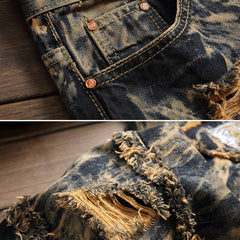 Vintage Ripped Tiger Head Embroidered Straight Jeans