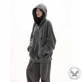 Vintage Street Washed Ripped Hooded Jacket And Pants