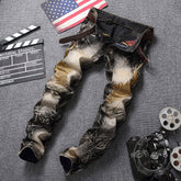 Vintage Street Wings Embroidery Ripped Straight Jeans