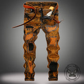 Vintage Tie-Dye Distressed Biker Straight Jeans