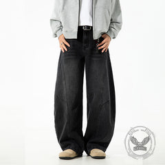 Vintage Washed Loose Casual Scimitar Jeans