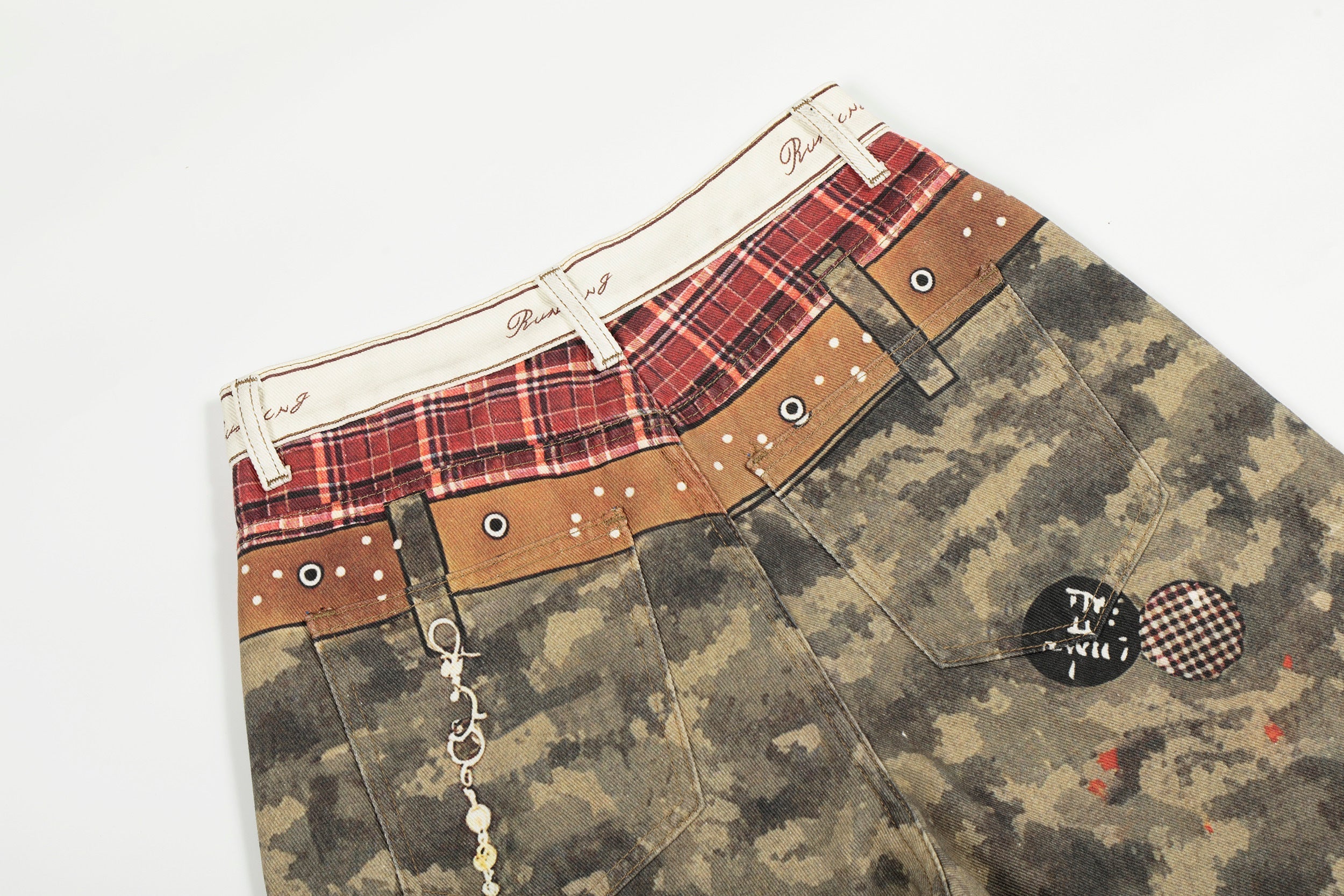 CapCabin Camo Patchwork Wide-Leg Denim Pants