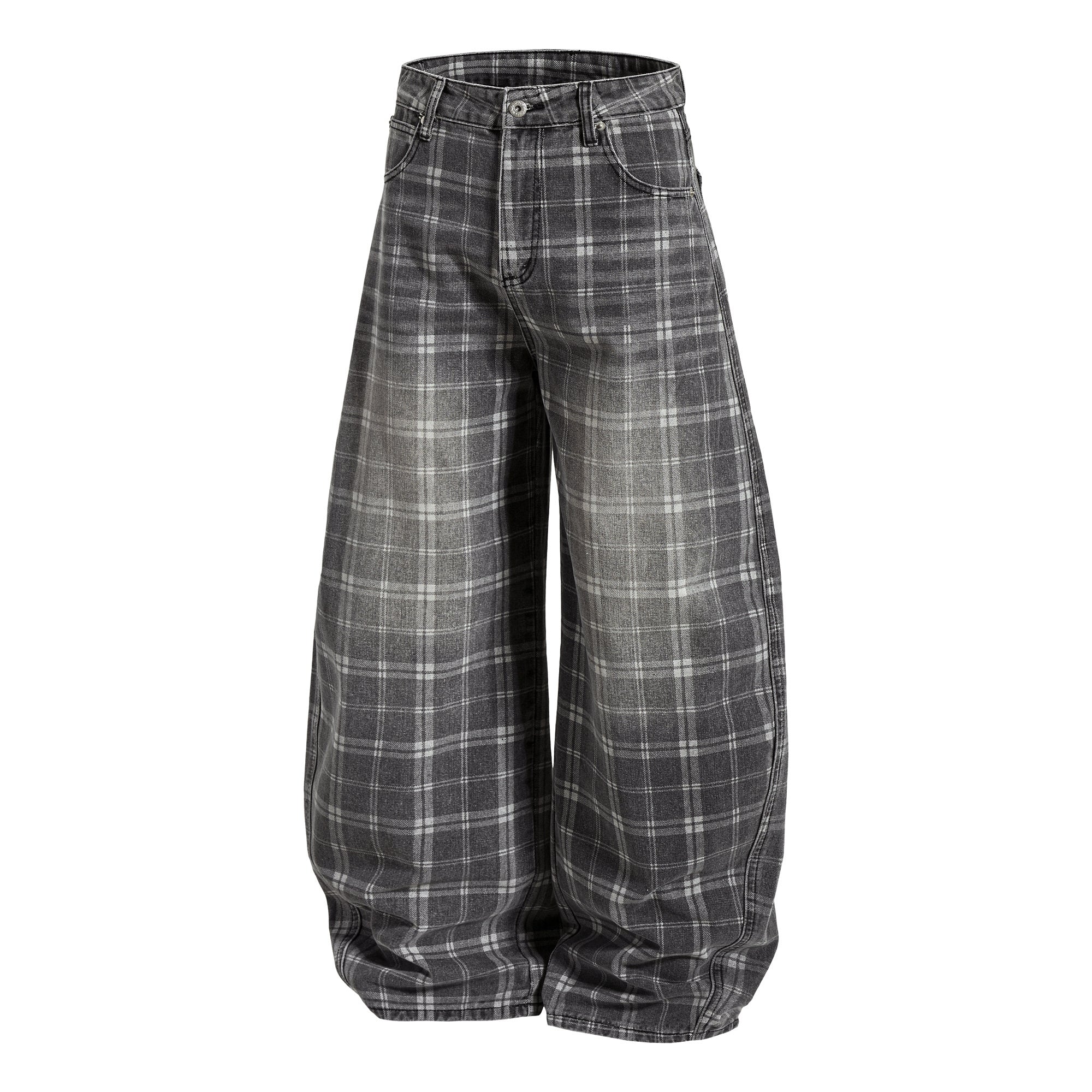CapCabin Plaid Oversized Wide-Leg Jeans