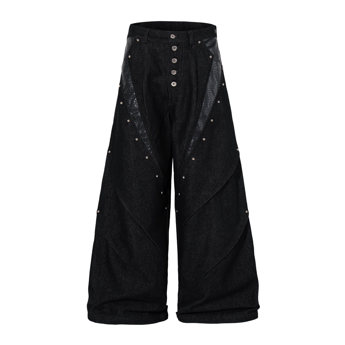 CapCabin Panel-Detail Wide Leg Denim Pants