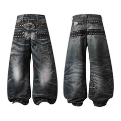 CapCabin Washed Studded Wide-Leg Jeans