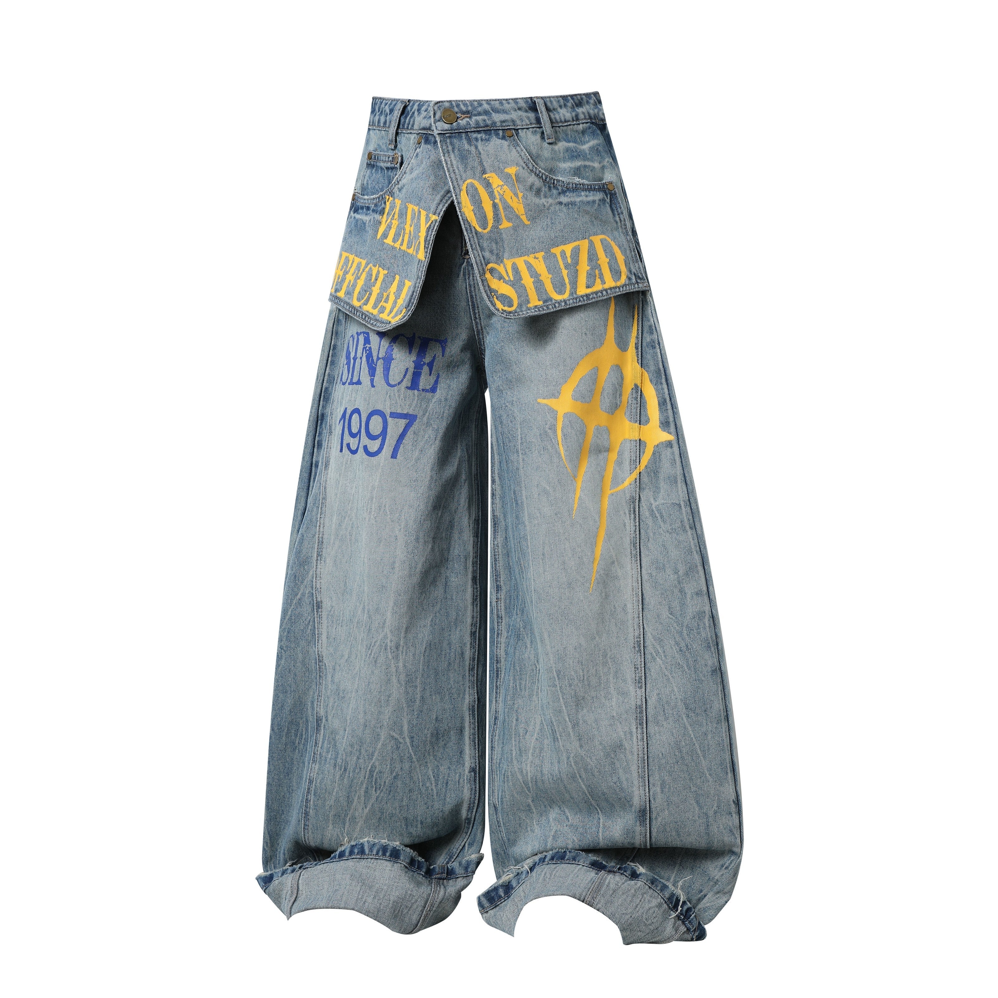 CapCabin Graphic Wide-Leg Denim Pants
