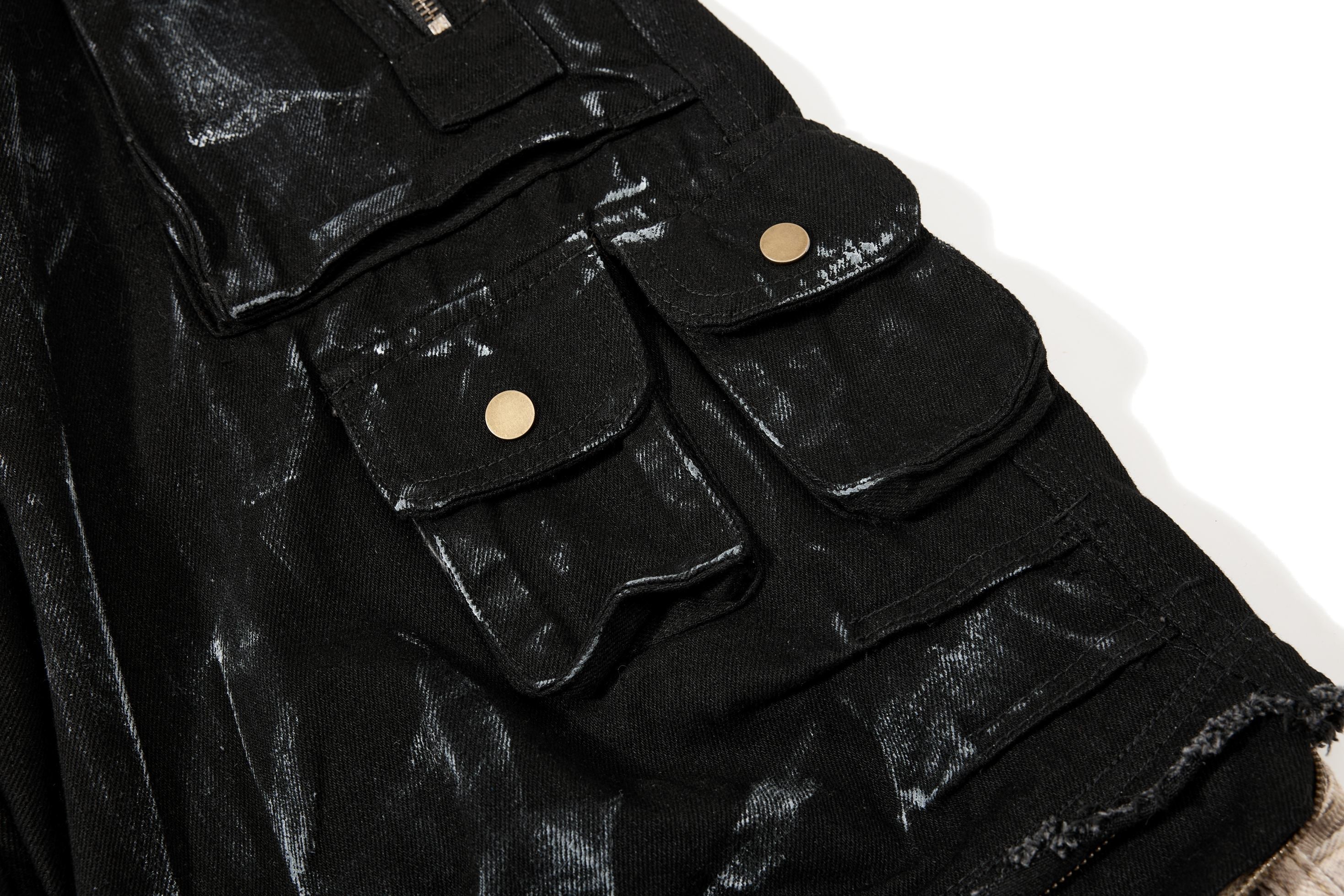 CapCabin Washed Utility Cargo Denim Pants