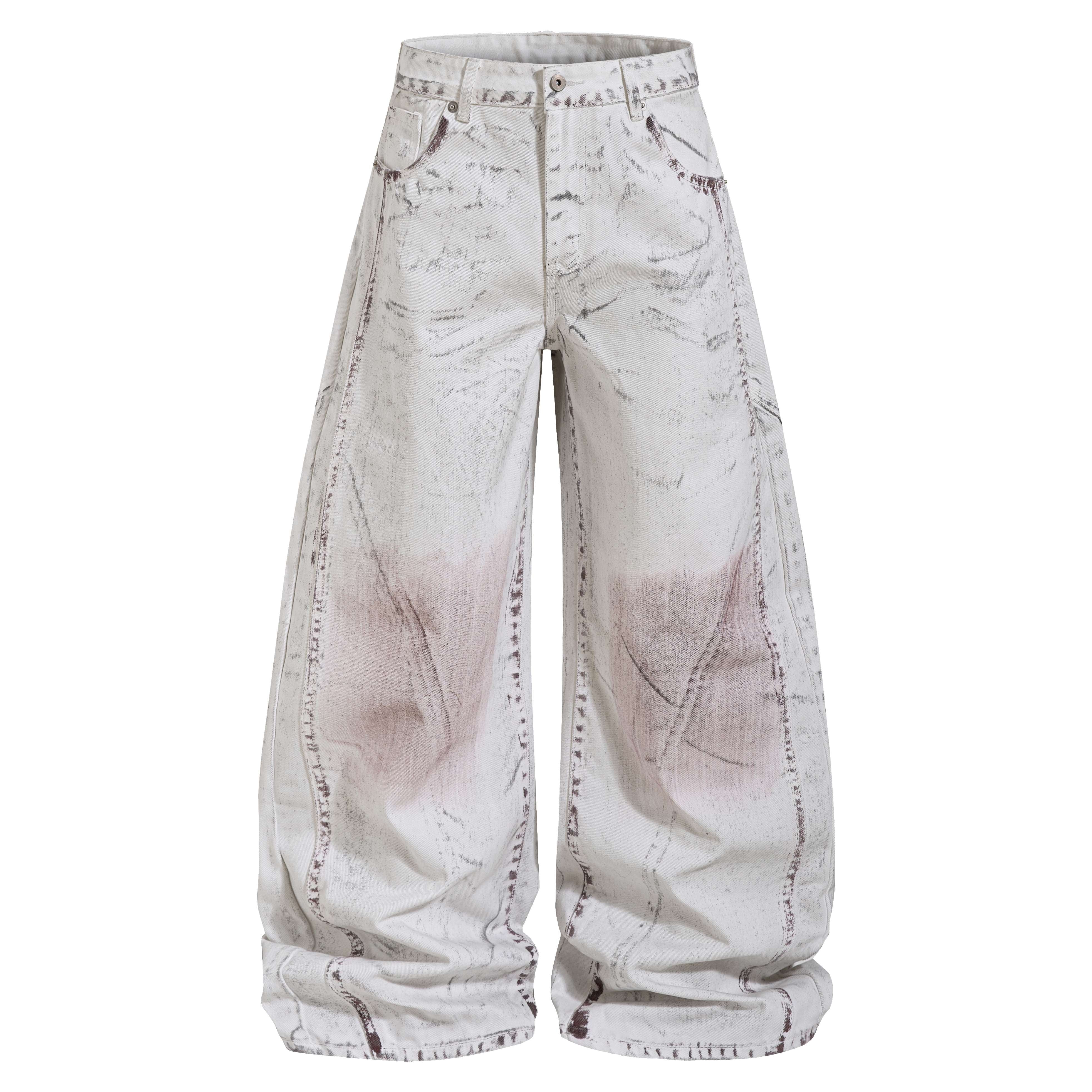CapCabin Washed Panel Denim Pants