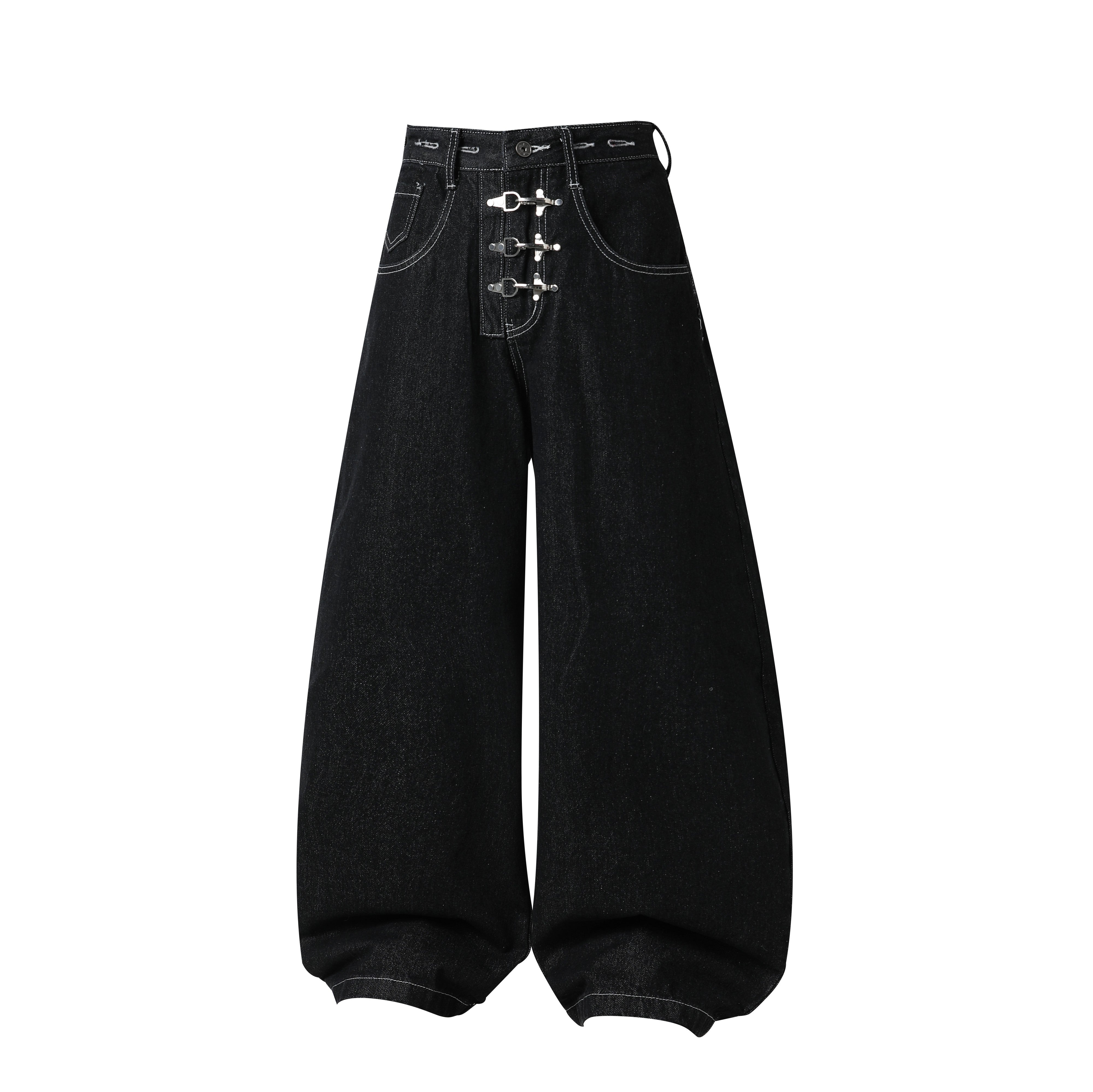 CapCabin Hardware Strap Wide-Leg Jeans
