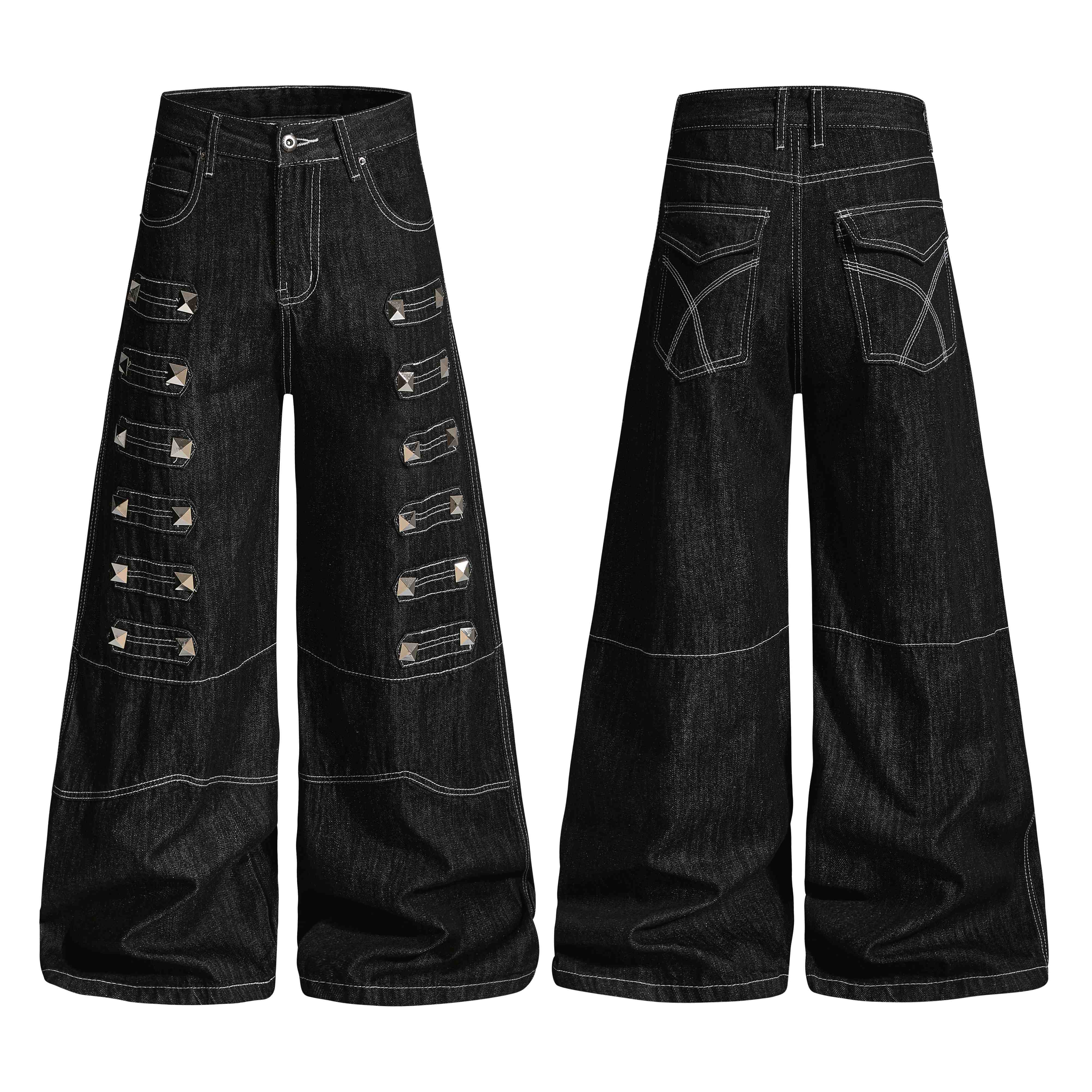 CapCabin Studded Strap Denim Pants