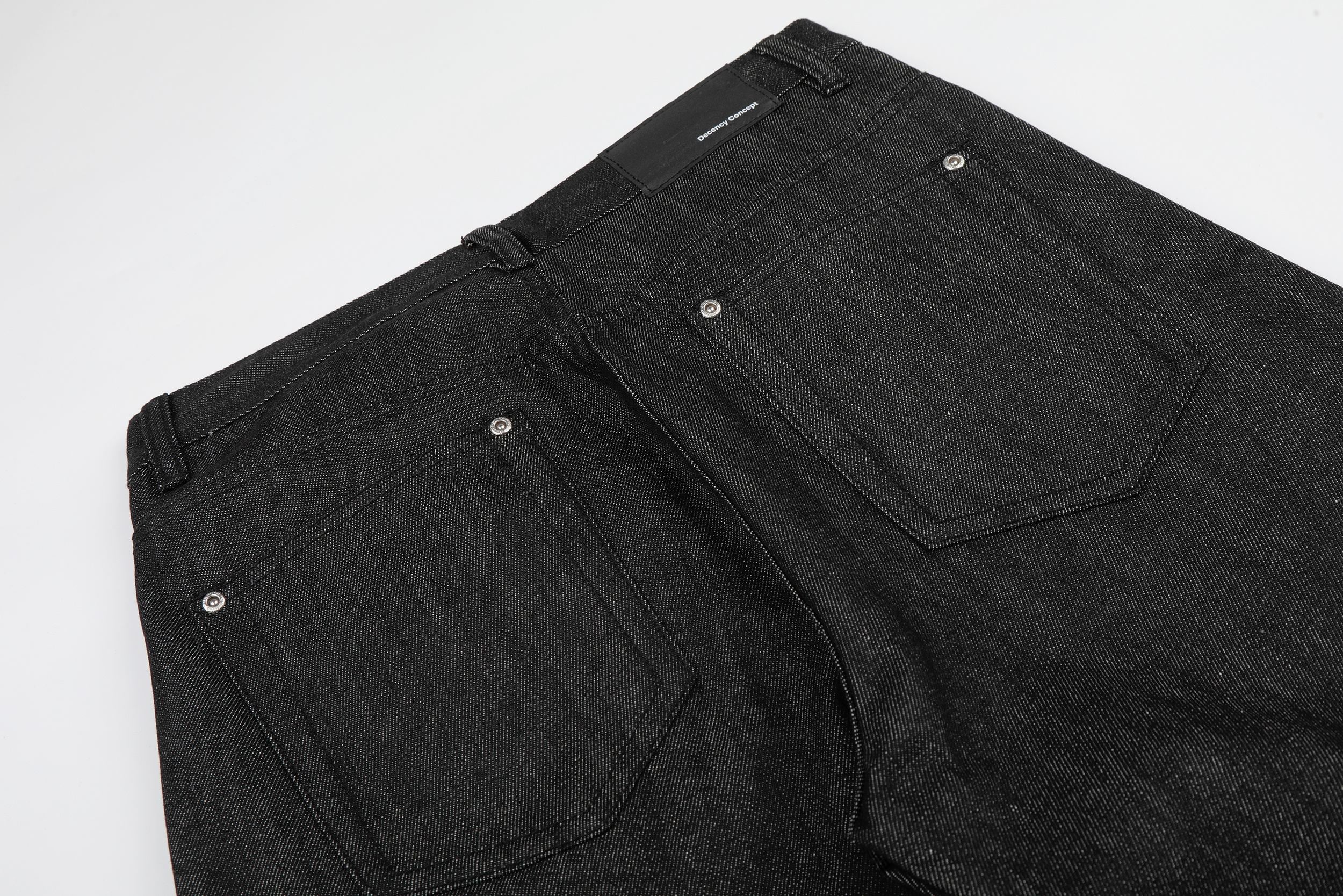CapCabin “Black Raw Button Denim Jeans”