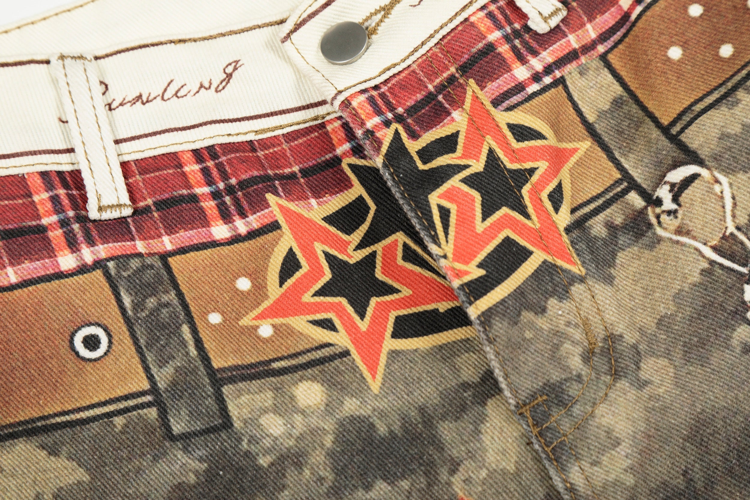 CapCabin Camo Patchwork Wide-Leg Denim Pants