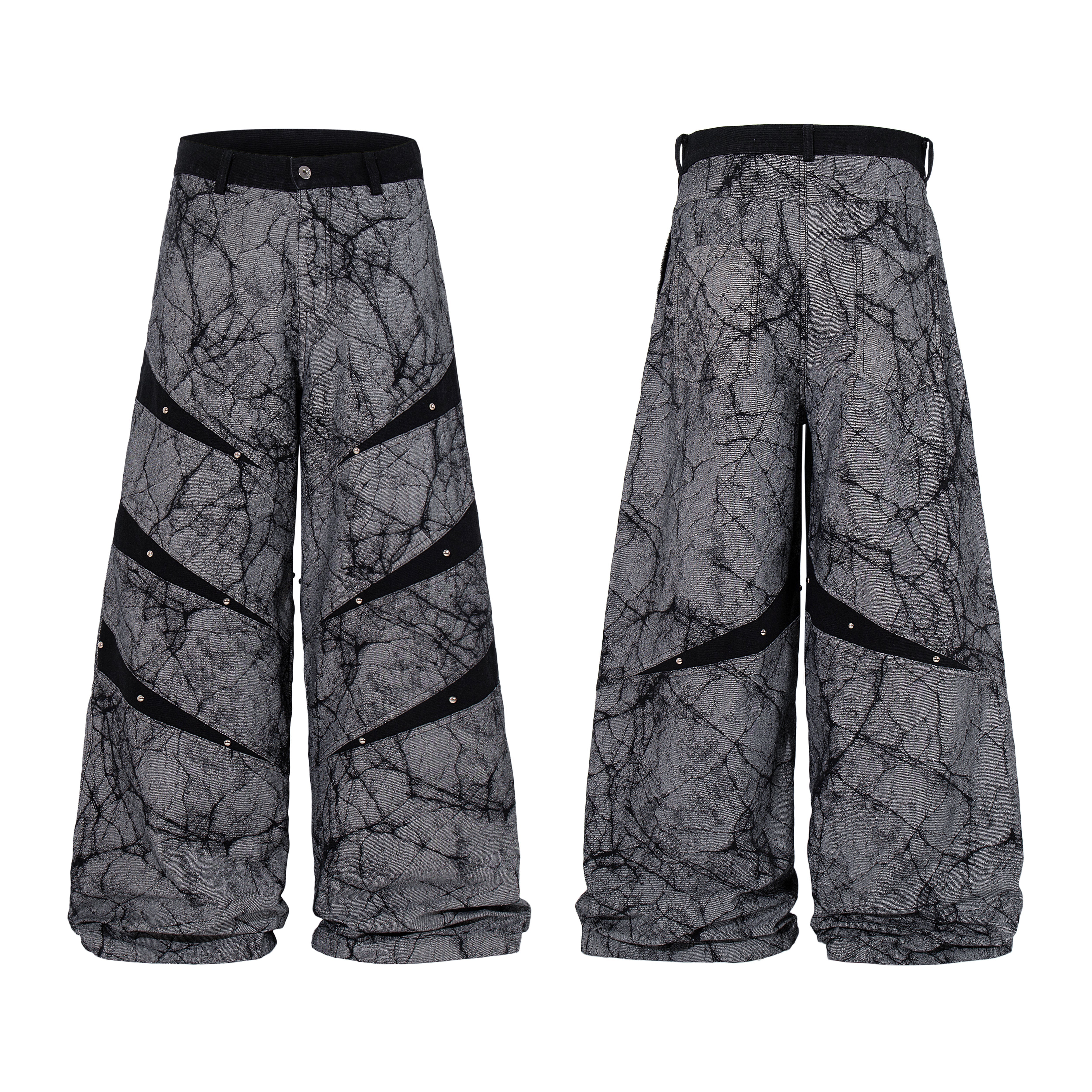 CapCabin Graphic Panel Wide Leg Denim Pants