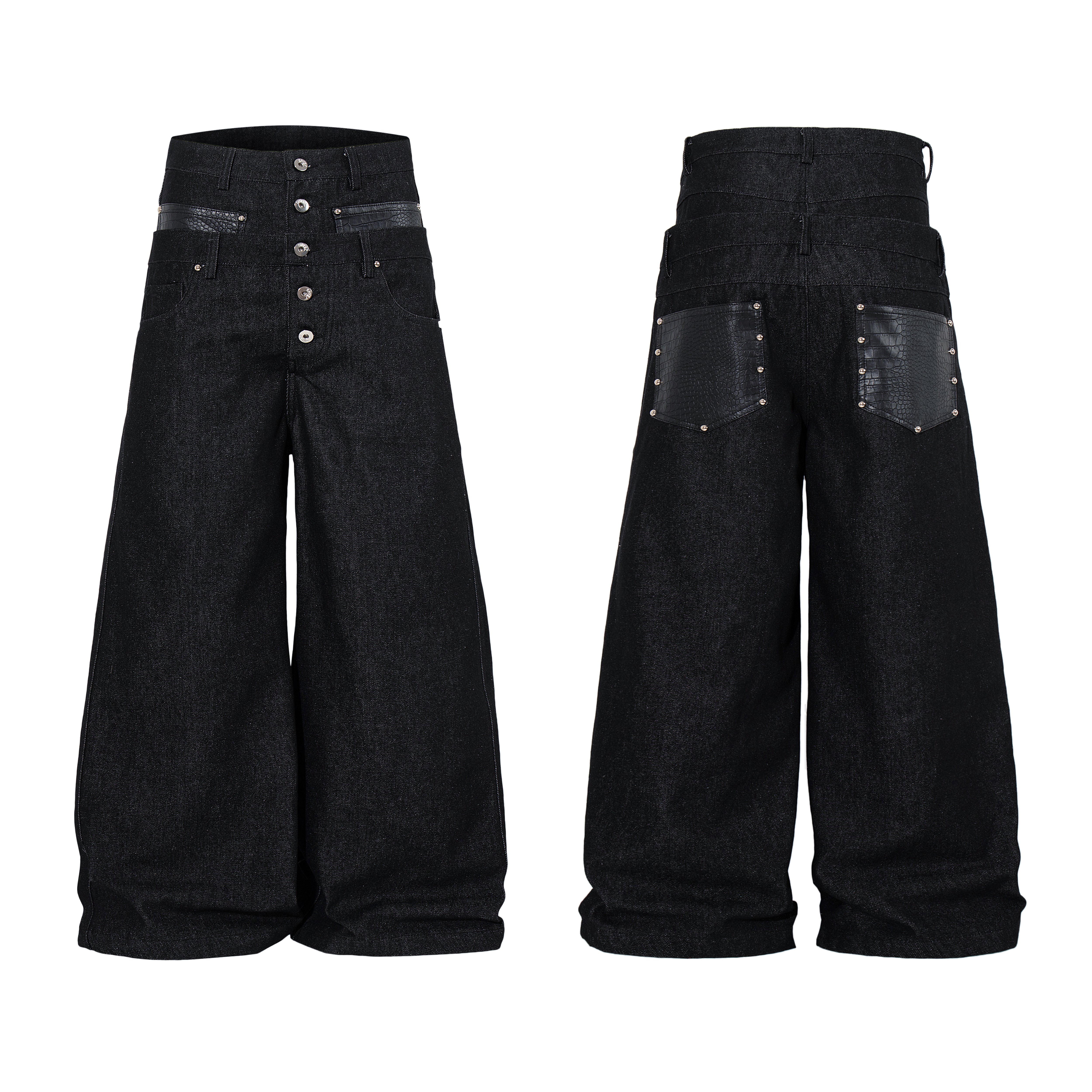 CapCabin Wide Leg Button Fly Denim Pants