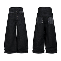 CapCabin Wide Leg Button Fly Denim Pants