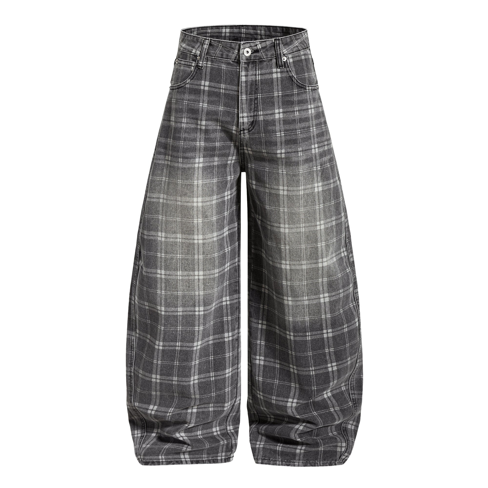 CapCabin Plaid Oversized Wide-Leg Jeans
