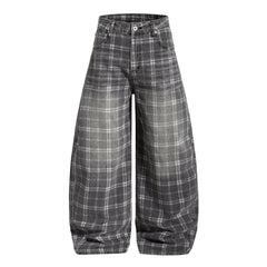 CapCabin Plaid Oversized Wide-Leg Jeans