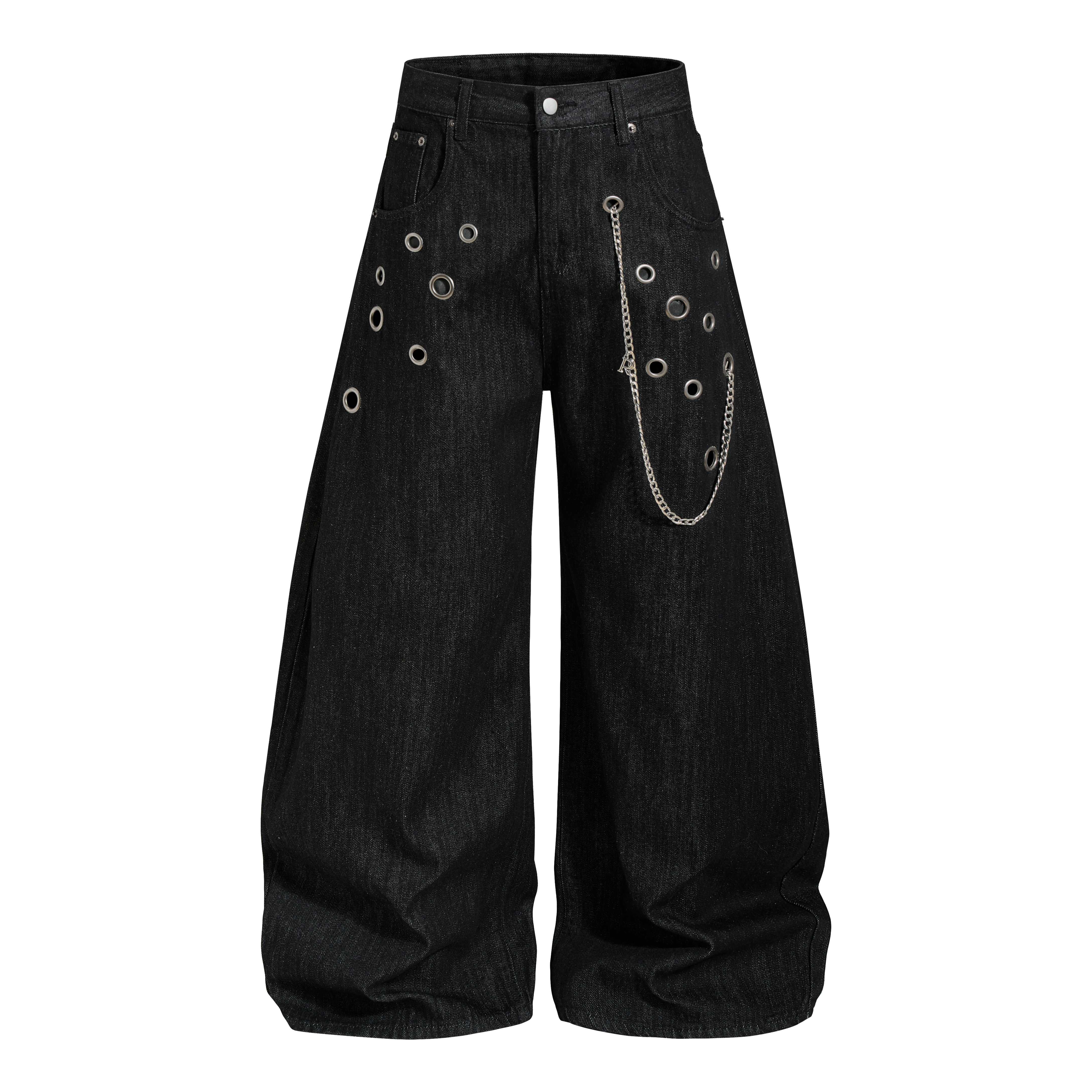 CapCabin Rivet Chain Wide-Leg Denim Pants