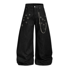 CapCabin Rivet Chain Wide-Leg Denim Pants
