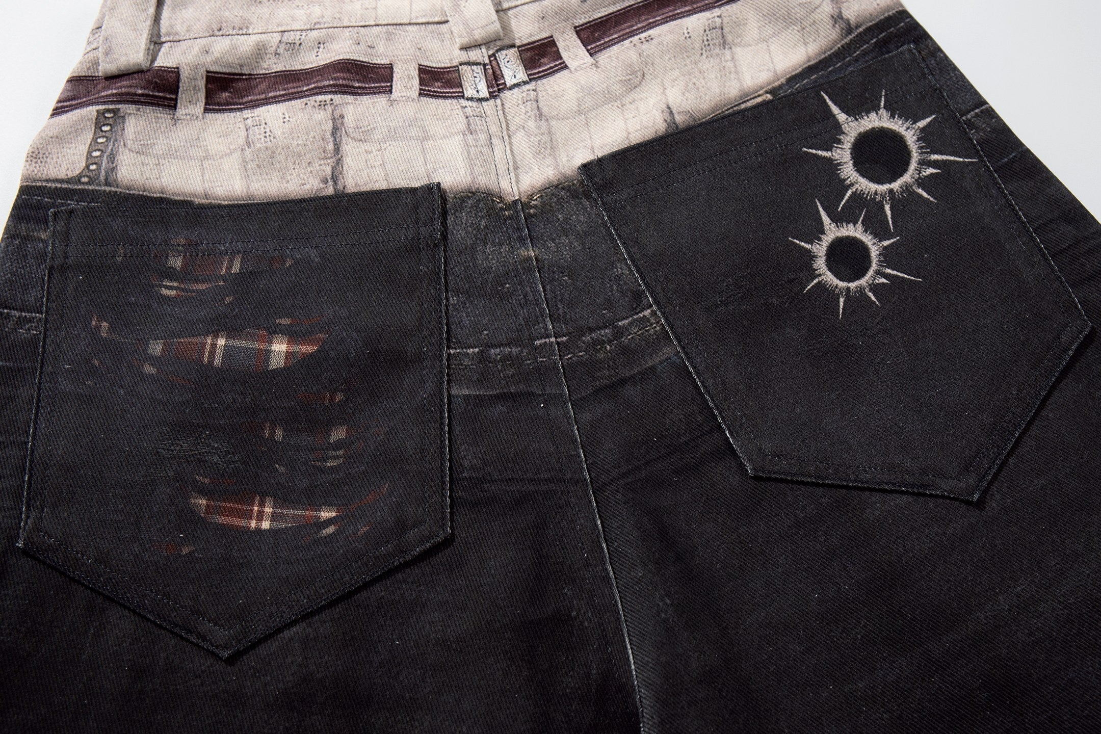 CapCabin “Layered Distress Patch Denim Pants”